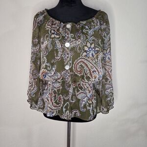 Anthropologie Fig And Flower Blouse Peplum Floral Lightweight Boho Size L